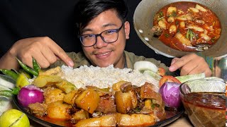 SPICY 🥵 PORK RIBS CURRY WITH GREEN CHILLI 🌶️ EATING NORTHEAST STYLE [upl. by Woodie]