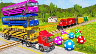 Double Flatbed Trailer Tractor rescue Bus  Cars Racing  Crane Truck rescue Cars stuck Deep Water [upl. by Ydnelg183]