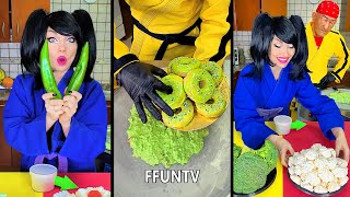 Ice cream challenge Green food vs white food ice cream rolls [upl. by Marisa]