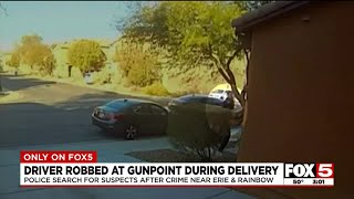 ONLY ON FOX5 Surveillance captures delivery driver held at gunpoint robbed near Mountains Edge [upl. by Niuqauj]