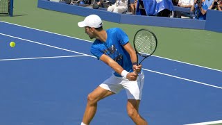 Novak Djokovic Backhand Slow Motion Practice vs Match  Tennis Backhand Technique Court Level View [upl. by Borden]