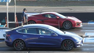 Z06 C8 Corvette vs Tesla  drag racing [upl. by Carlile]