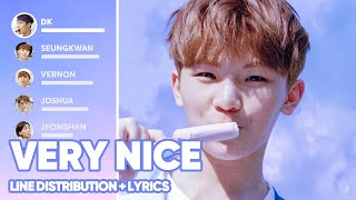 SEVENTEEN  Very Nice 아주 NICE Line Distribution  Lyrics Color Coded PATREON REQUESTED [upl. by Meekyh]