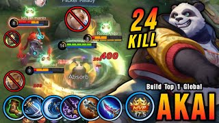 24 Kills MVP 175 Points Akai Damage Build 100 Unstoppable  Build Top 1 Global Akai  MLBB [upl. by Yrailih295]