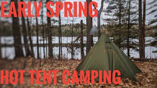 Early Spring Hot Tent Camping  Easter Adirondack Adventure EAA [upl. by Dibru516]