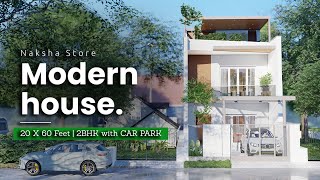 Modern House  20 X 65 Feet  2 BHK with Car Park and Attach Bath  1300 sq ft House plan [upl. by Purvis]