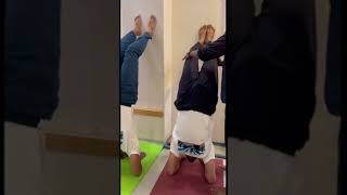 This session teaches students how to do sirsasana with wall support in the yogapeace fitness course [upl. by Jago]