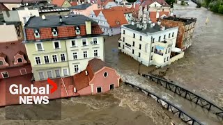 Central Europe floods Drone video shows Polish city under water after dam ruptures [upl. by Anecusa772]