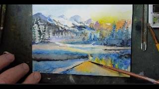 Snowy Landscape  Easy Watercolor Tutorial [upl. by Earahc]