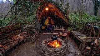 7 Days SOLO SURVIVAL CAMPING In RAIN THUNDER  Building Warm BUSHCRAFT SHELTER  Lamb Cooking [upl. by Sukram50]