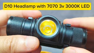 Customized Flashlight Boruit D10 Headlamp with 7070 3V 3000K LED [upl. by Priscella]