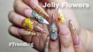 3D nail art with Nonstick gel  Jelly Flower  Dry Flower  Trending nail art Khushis Art Gallery [upl. by Ennire]