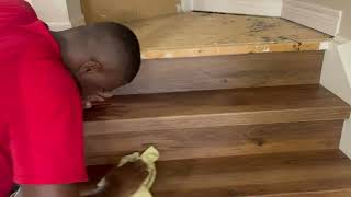 How To Install Vinyl Flooring On Stairs Install Open Sided Staircase Nosing Tread and Riser StepUp [upl. by Adaline414]