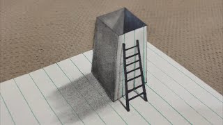 3D Optical Illusion Drawing of a Tower with Ladder  Amazing Anamorphic Art [upl. by Yoho]