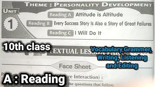 10th class  Unit  1 Reading A  Attitude is Altitude  Vocabulary  Grammer  Listening  Writing [upl. by Blunk]