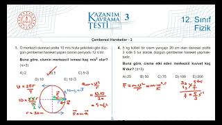 Test3 Çembersel Hareket  Meb Kazanım Kavrama Testi 12 Sınıf  KK3 [upl. by Steinke828]