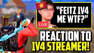 CONQUEROR STREAMERS REACTION TO FEITZ SQUAD WIPING HIM  PUBG Mobile [upl. by Adnaloy669]