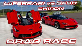 Ferrari LaFerrari vs SF90 Stradale vs Chiron 14 Mile Drag and Roll Races [upl. by Aniras]