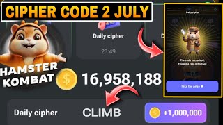 Hamster Kombat Daily Cipher Code 2 July 2024  New Cipher Code Today  Free 1M Coins [upl. by Broek992]