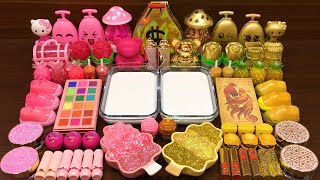 PINK vs GOLD  Mixing Random Things into Glossy Slime  Satisfying Slime Video 147 [upl. by Odnomra]