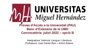 Valencià Llengua i Literatura Juliol de 2022  Opció B [upl. by Anigger506]