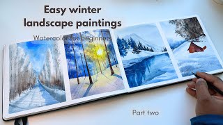 Easy winter landscapes in watercolor  Watercolor for beginners Part 2 [upl. by Shulins]