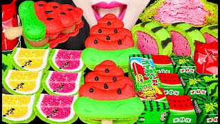 ASMR AMAZING WATERMELON DESSERTS 신기한 수박 디저트 JELLY MACARON BUBBLE GUM MUKBANG 먹방 [upl. by Ahsyen]