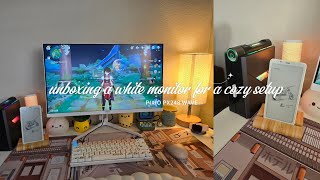 🍵unboxing a white monitor for a cozy setup  pixio px248 wave aesthetic review [upl. by Paik377]