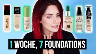 Ich teste 7 Tage JEDEN TAG eine DROGERIE Foundation XXL Foundation vergleich [upl. by Jeanine]