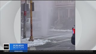 Water shoots high above homes in Lynn after pipe breaks [upl. by Darryn]