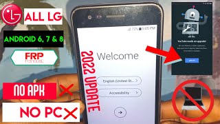 LG Frp bypass 2022  Without Pc  Fix Unknown Step\Fix Youtube Update  Lg Android 678 Frp Unlock [upl. by Ynnohj]