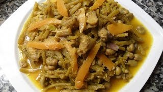 Tajine marocain viande et guerrninachardon dEspagneطاجين مغربي اللحم بالكرنينة والفول [upl. by Servais596]