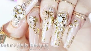 Uñas Acrilicas GlamurosasNude  Gold  Arabian wedding nails [upl. by Alraep204]