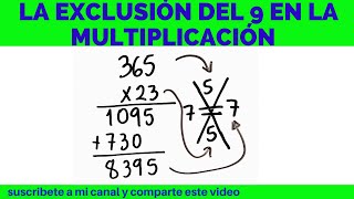 PRUEBA DE LA EXCLUSION DEL NUEVE 9 EN LA MULTIPLICACION DE DOS CIFRAS EN EL MULTIPLICADOR [upl. by Lasonde701]