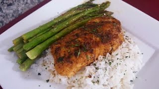 How to make Pan Fried Cod Fish and Asparagus over Rice [upl. by Eibbed]