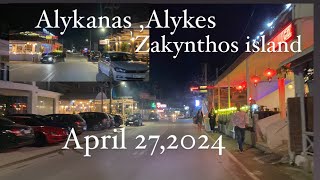 Alykanas Alykes Zakynthos island at night time  April 272024  Road tour [upl. by Naujak]