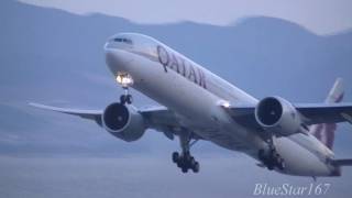 Qatar Airways Boeing 777300ER A7BAO takeoff from KIXRJBB Osaka  Kansai RWY 06R [upl. by Mott]