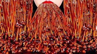 ASMR SPICY BLACK BEAN ENOKI MUSHROOMS 짜장불닭 팽이버섯 먹방 咀嚼音 えのき EATING SOUNDS MUKBANG ZOEY ASMR モッパン [upl. by Aihseym863]