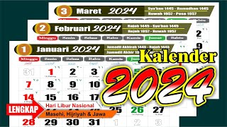 KALENDER 2024 Lengkap dengan tanggal merah  Hijriyah jawa  Download format CDR  template [upl. by Nnylrefinnej]