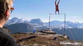 BASE jumper survives cliff edge stunt fail in Norway [upl. by Eatnuahs13]