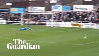 Hemel Hempstead goalkeeper sarcastically dives after longrange strike [upl. by Nnylodnewg]