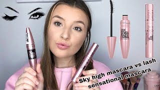 MAYBELLINE SKY HIGH MASCARA vs MAYBELLINE LASH SENSATIONAL MASCARAMY REVIEWPAIGE HOOPER [upl. by Eirrot]