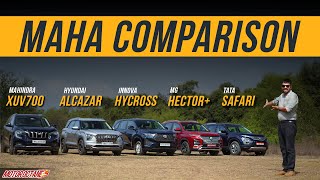 Tata Safari vs XUV700 vs Innova Hycross vs Alcazar vs Hector Plus  7Seater Cars India Comparison [upl. by Rimidalg]