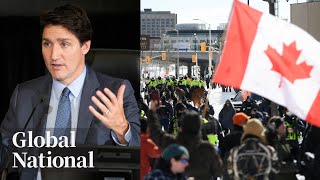 Global National Nov 25 2022  Trudeau defends invoking Emergencies Act to end quotFreedom Convoyquot [upl. by Monto394]