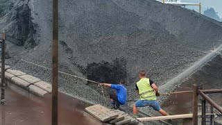 Barge unloading 3300 tons of large ore  Part 2 Vlog of work on the barge smooth flow of ore [upl. by Greenwald964]