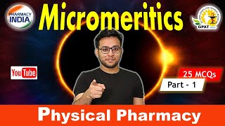 MICROMERITICS MCQs  PHYSICAL PHARMACY  PART  1  GPAT  NIPER  PHARMACIST  DRUG INSPECTOR [upl. by Netsirk]