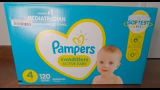 Pampers Swaddlers Active Baby Disposable DiapersSize 4 Unboxing 幫寶適 Swaddlers 尿布 4號 開箱  1302023 [upl. by Ammeg120]