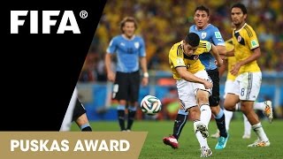 James Rodriguez Goal vs Uruguay  FIFA Puskas Award 2014 WINNER [upl. by Nuahsar]