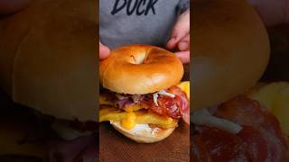 New York Style Bacon Egg and Cheese Bagel bagel sandwich top10 hangover streetfood [upl. by Acisse]