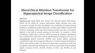 Hierarchical Attention Transformer for Hyperspectral Image Classification [upl. by Ahseen491]